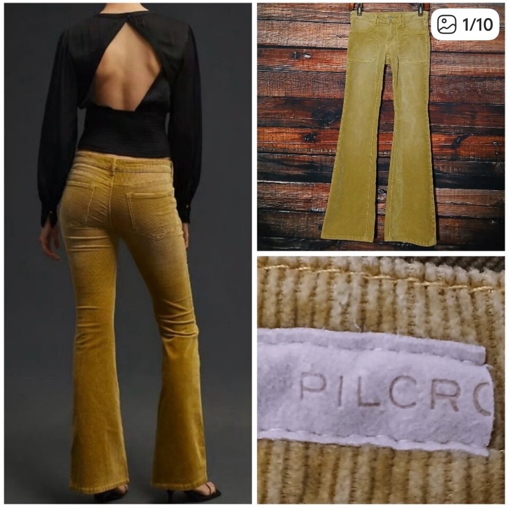 Pilcro Anthropologie Corduroy Pants Size 24 The Icon Flare Leg Chartreuse Gold